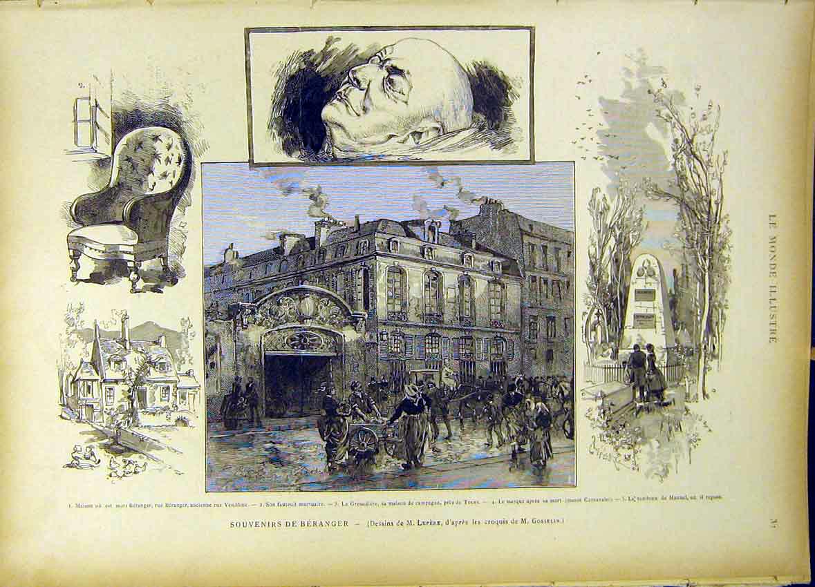 Original Old Antique Print Beranger Vendome Carnavalet Grenadiere 1885 Victorian