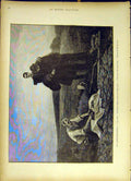 Original Old Antique Print Anniversary Death Grave-Side Mourner 1885 Victorian