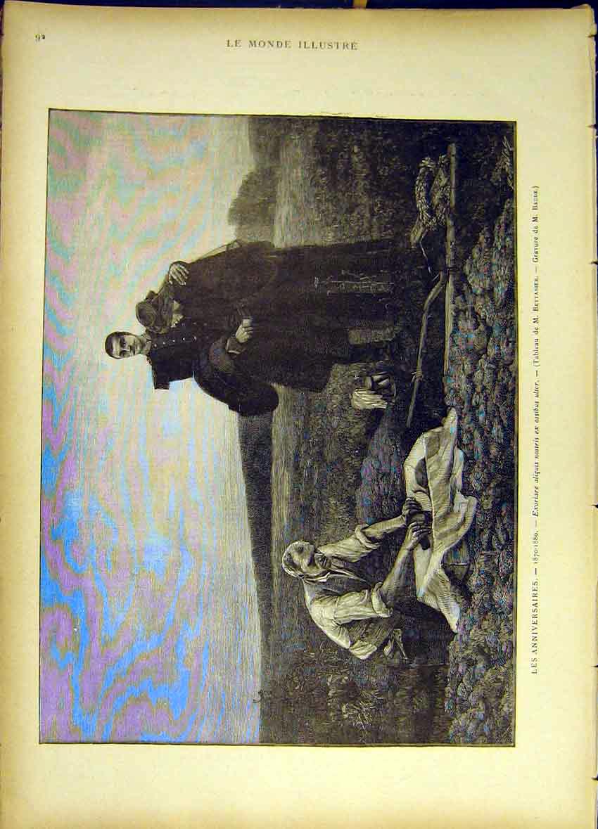 Original Old Antique Print Anniversary Death Grave-Side Mourner 1885 Victorian