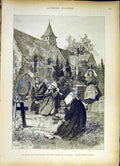Original Old Antique Print Fete British Cemetery Haenen French 1885 Victorian