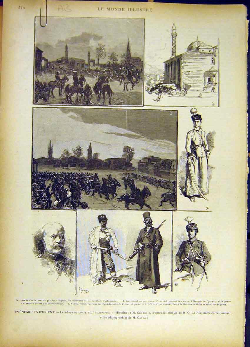 Old Antique Print Orient Philippopoli Conflict Mosque Routschouk Djoumaia