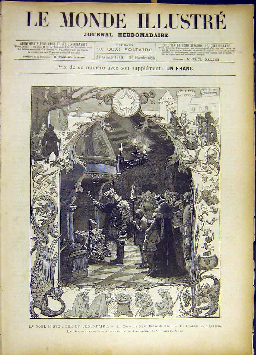 Original Old Antique Print Christmas Historic Legend Royal Tradition 1885 19th
