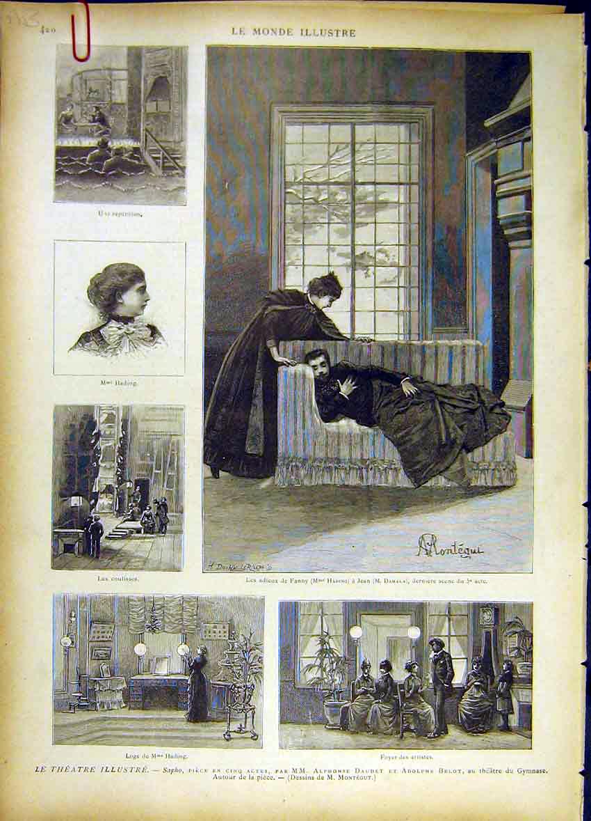 Old Antique Print Theatre Illustrations Sapho Daudet Belot Socrates 1885 19th