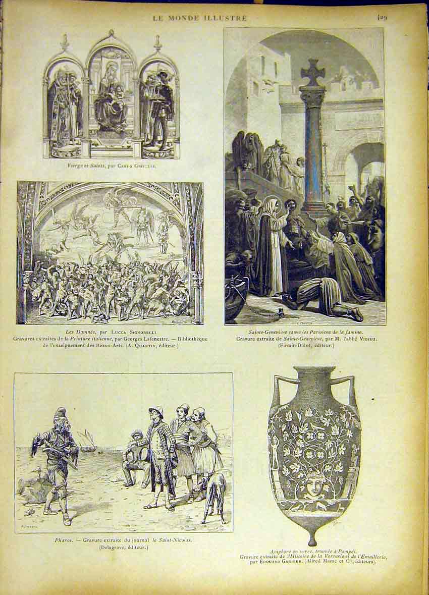 Old Antique Print Fine Art Grivelli Vidieu Signorelli Pharos Pompeii 1885 19th
