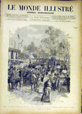 Original Old Antique Print Paris Fete Flowers Devoir Victims Parisienne 1885