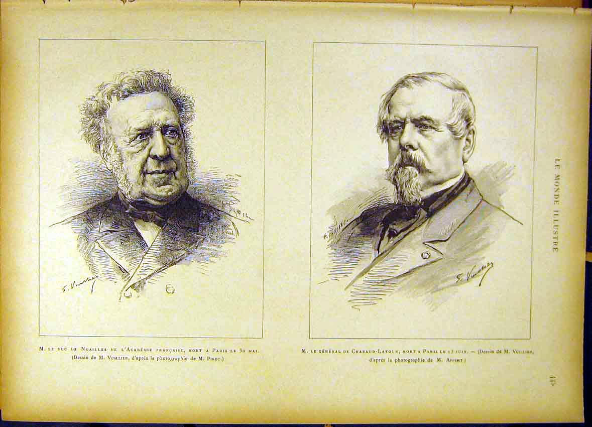 Old Antique Print Portrait Noailles French Academy General Chabaud-Latour