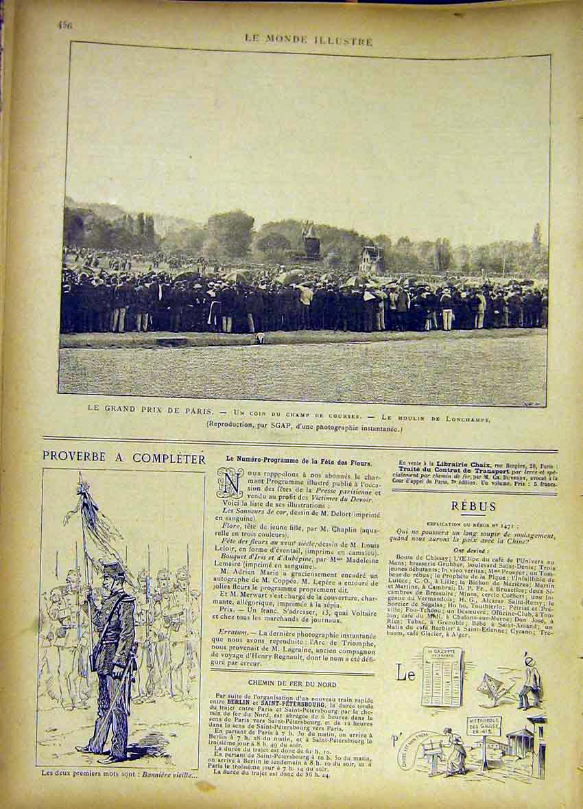 Old Antique Print Grand-Prix Paris Horse-Race Longchamps Photograph 1885 19th