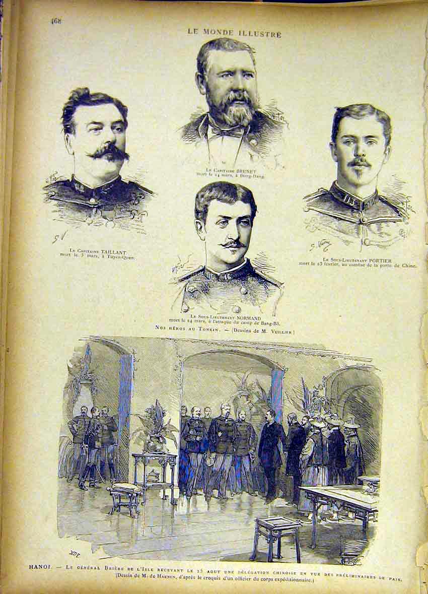 Original Old Antique Print Taillant Brunet Portier Normand Hanoi Briere 1885