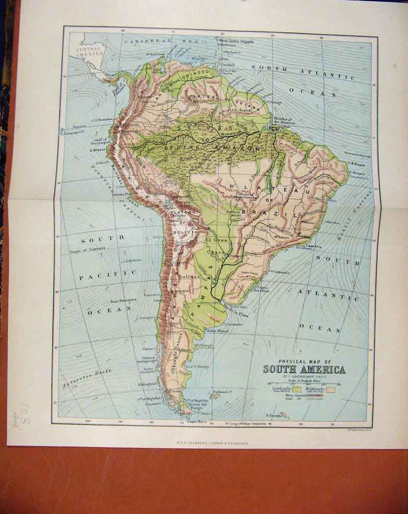 Original Old Antique Print South America Chambers Encyclopaedia