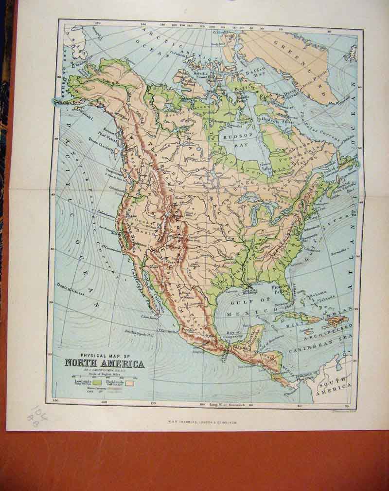 Original Old Antique Print North America C1888 Map Chambers Encyclopaedia 19th