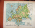 Original Old Antique Print Europe Map C1888 Chambers Encyclopaedia Victorian