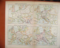 Original Old Antique Print Europe Under Different Leadership Map Countries 1888