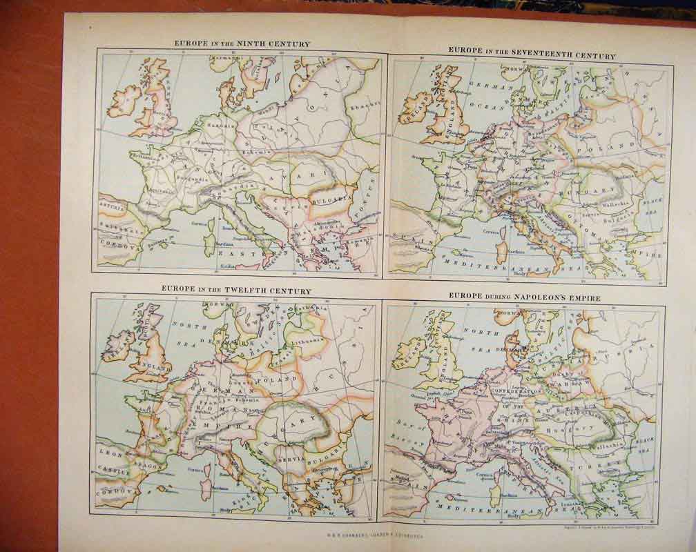 Original Old Antique Print Europe Under Different Leadership Map Countries 1888