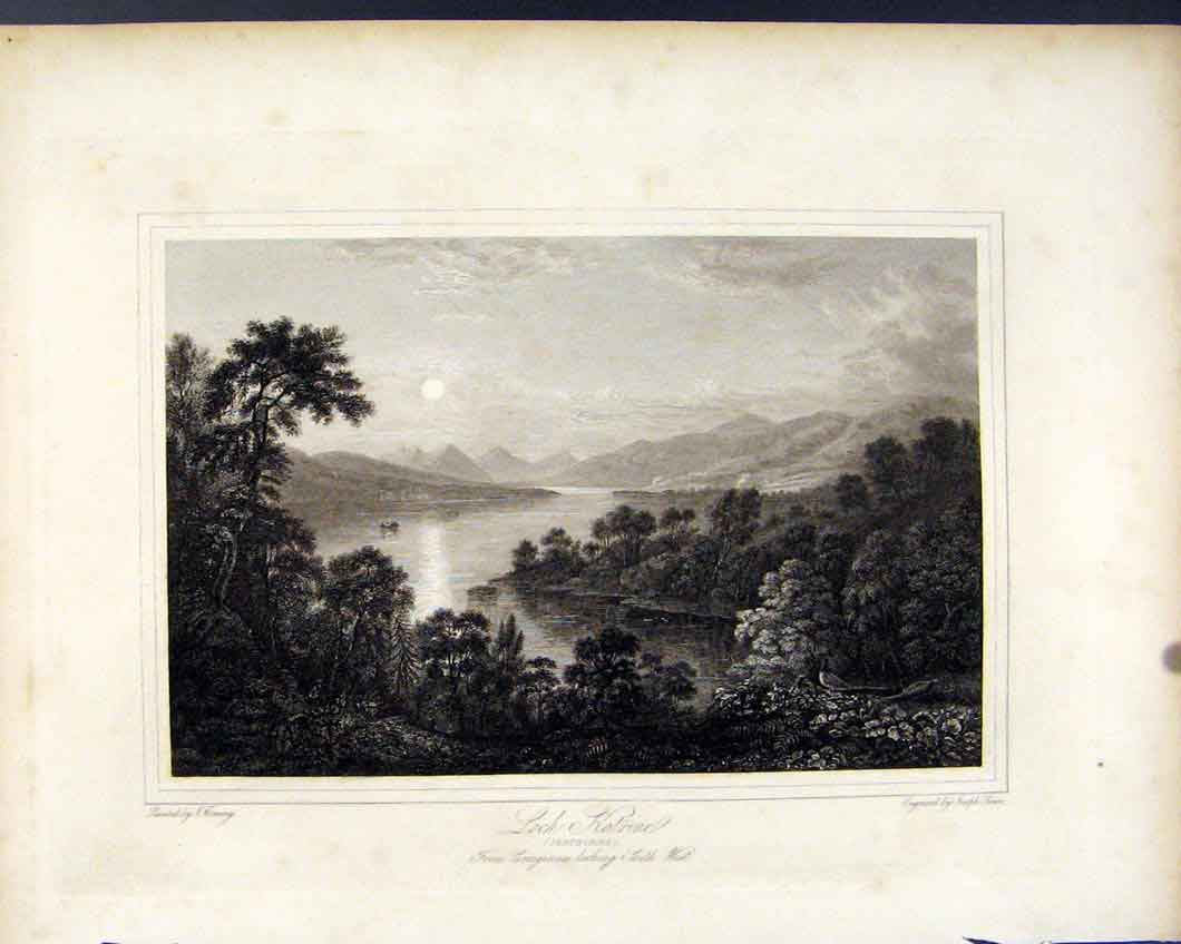 Original Old Antique Print Scotland Lakes C1836 Loch Katrine Perthshire 19th