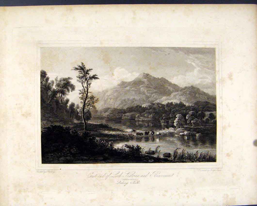 Original Old Antique Print Scotland Lake Loch Katrine Benvenue Perth