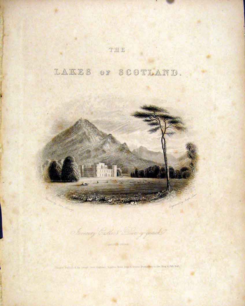 Original Old Antique Print Argyllshire Inverary Castle Scotland Loch Lake