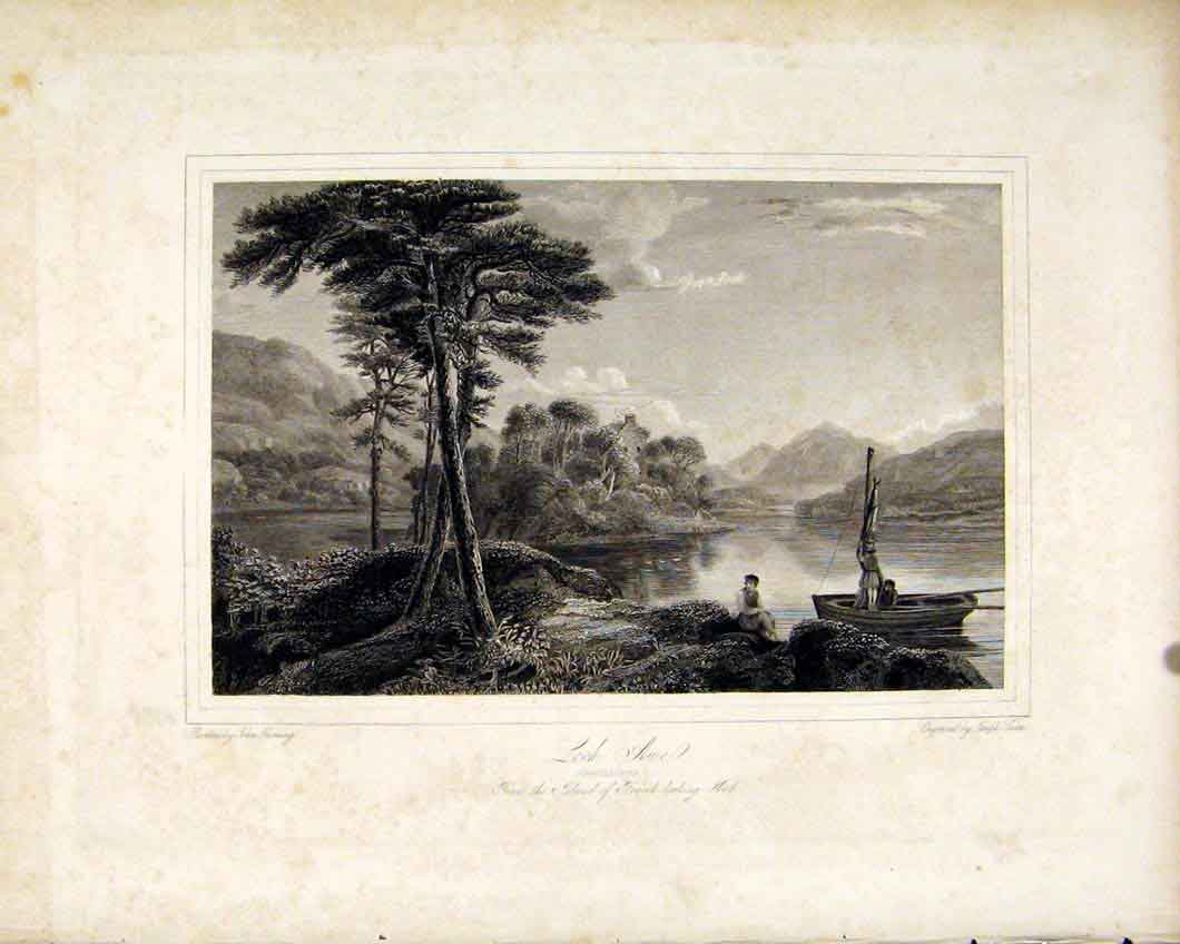 Original Old Antique Print Scottish Lochs Awe Argyleshire Scotland Lakes C1836