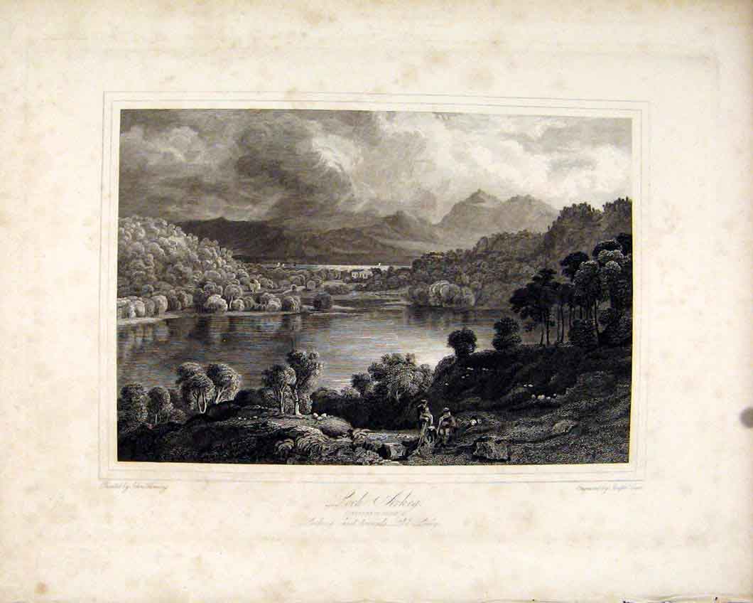 Original Old Antique Print C1836 Loch Arkeg Inverness Scottish Lakes 19th