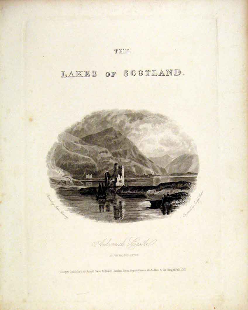 Original Old Antique Print Sutherlandshire Arduraick Castle Scotland Lakes