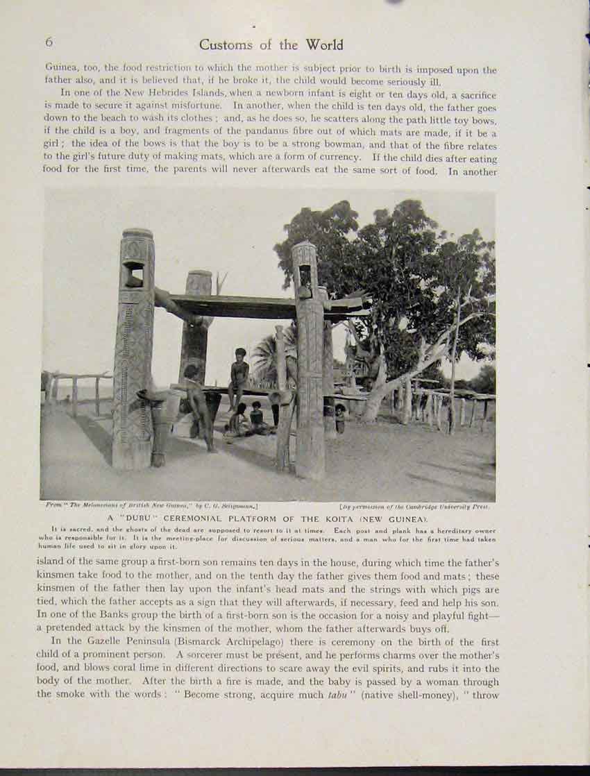 Original Old Antique Print Dubu Ceremonial Platform Koita New Guinea Photo
