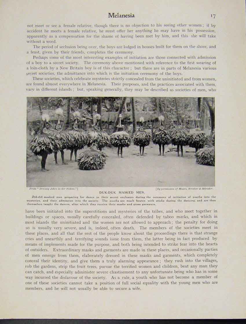 Original Old Vintage Print Melanesia Duk Duk Masked Men Dance Photo 1931 20th