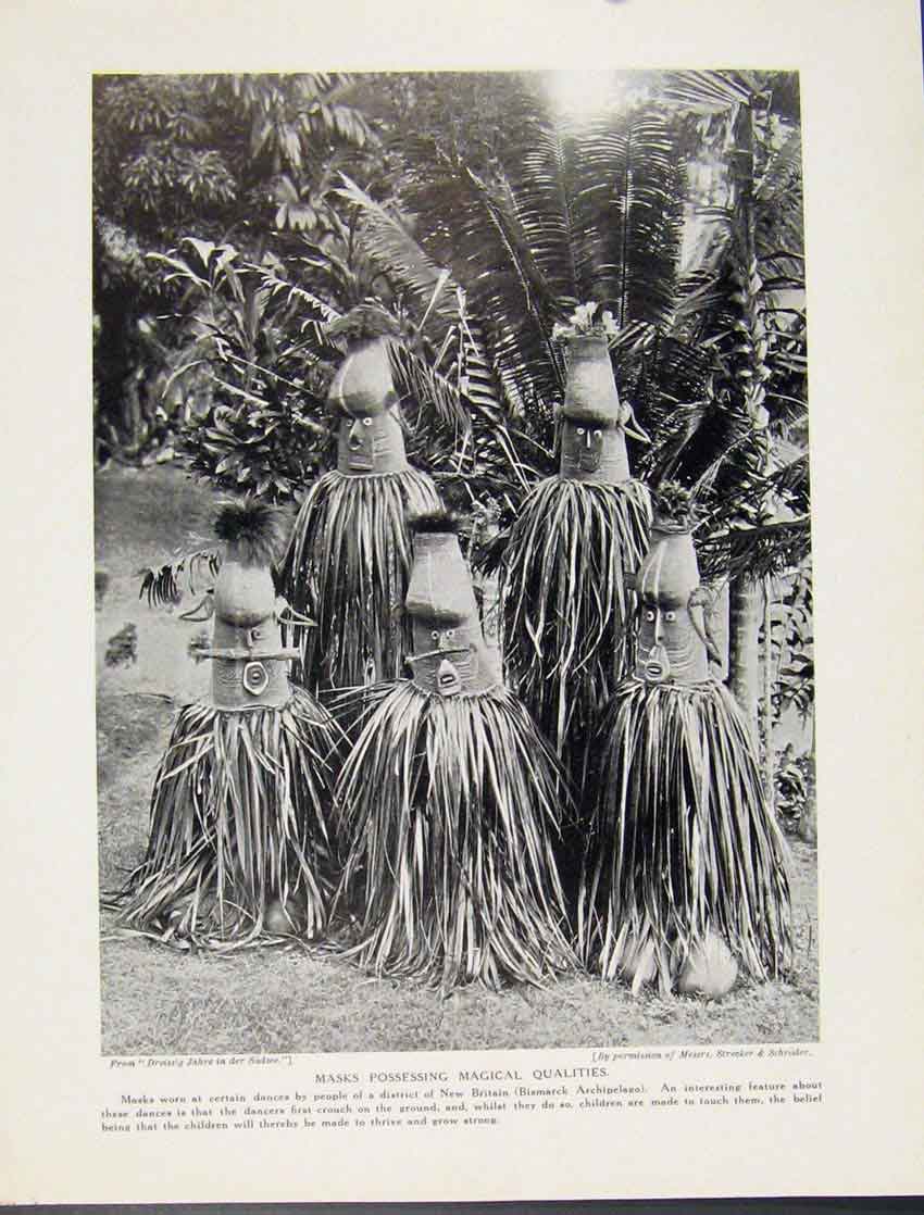 Original Old Antique Print Mask Possessing Magical Qualities New Britan Bismarch