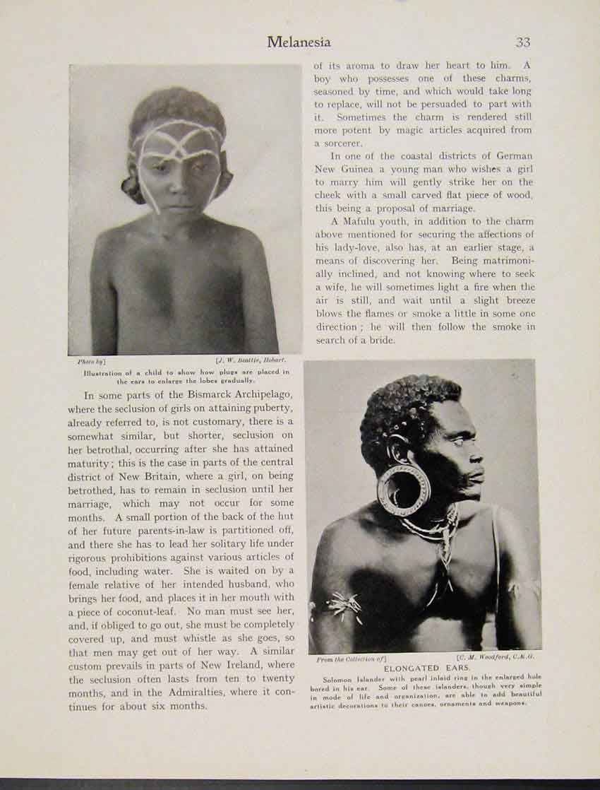 Original Old Vintage Print Melanesia Child Enlarging Ear Lobes Photo C1931 20th