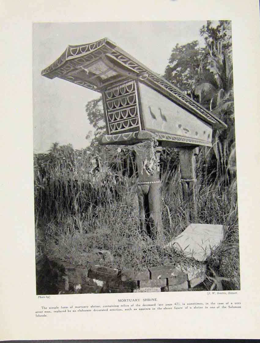 Original Old Vintage Print Mortuary Shrine Solomon Islands C1931 Photo 20th