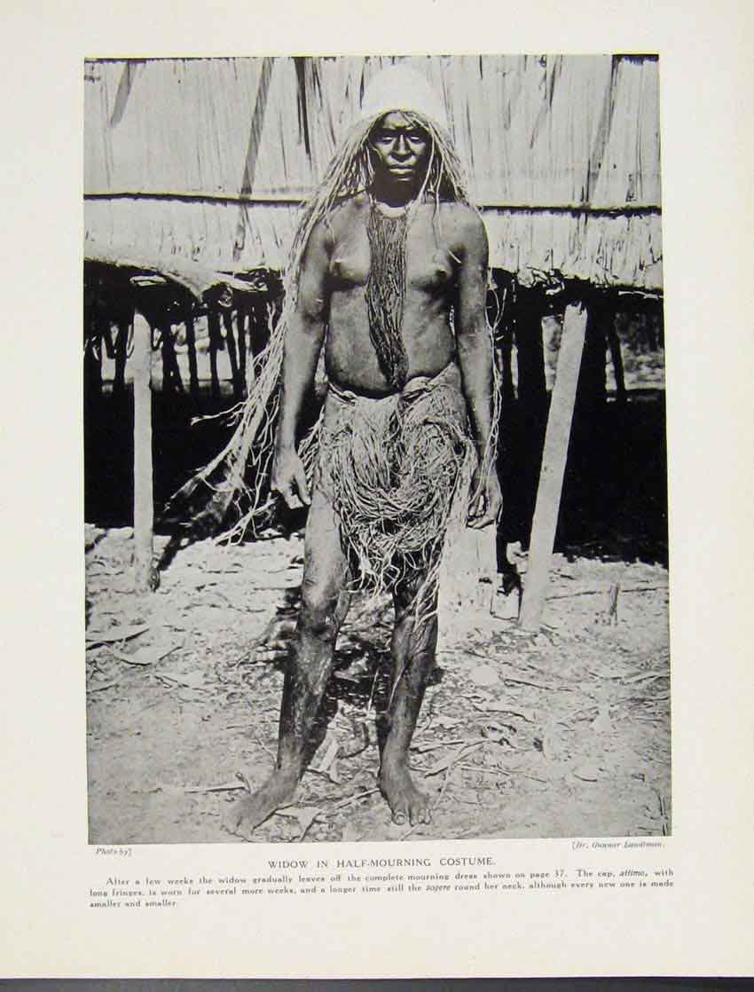 Original Old Antique Print Widow Half Mourning Costume Photograph