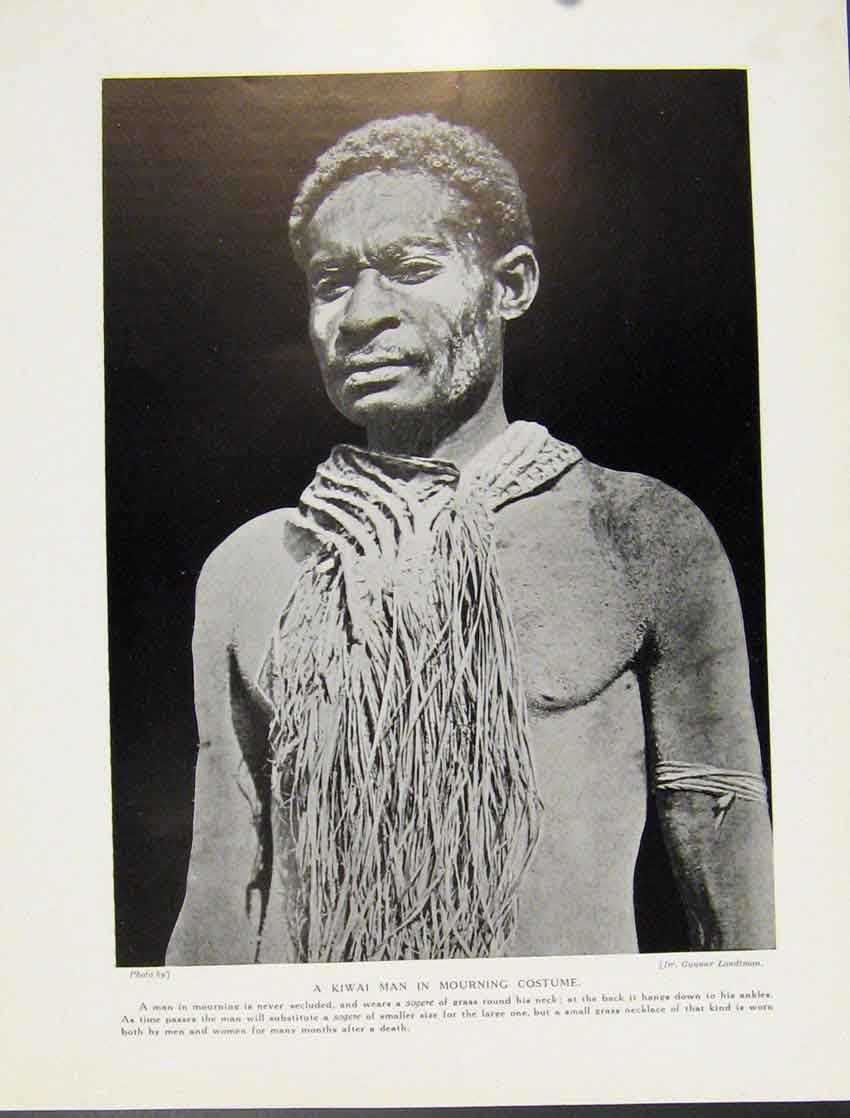 Original Old Vintage Print Kiwai Man Mourning Costume C1931 Fine Art 20th