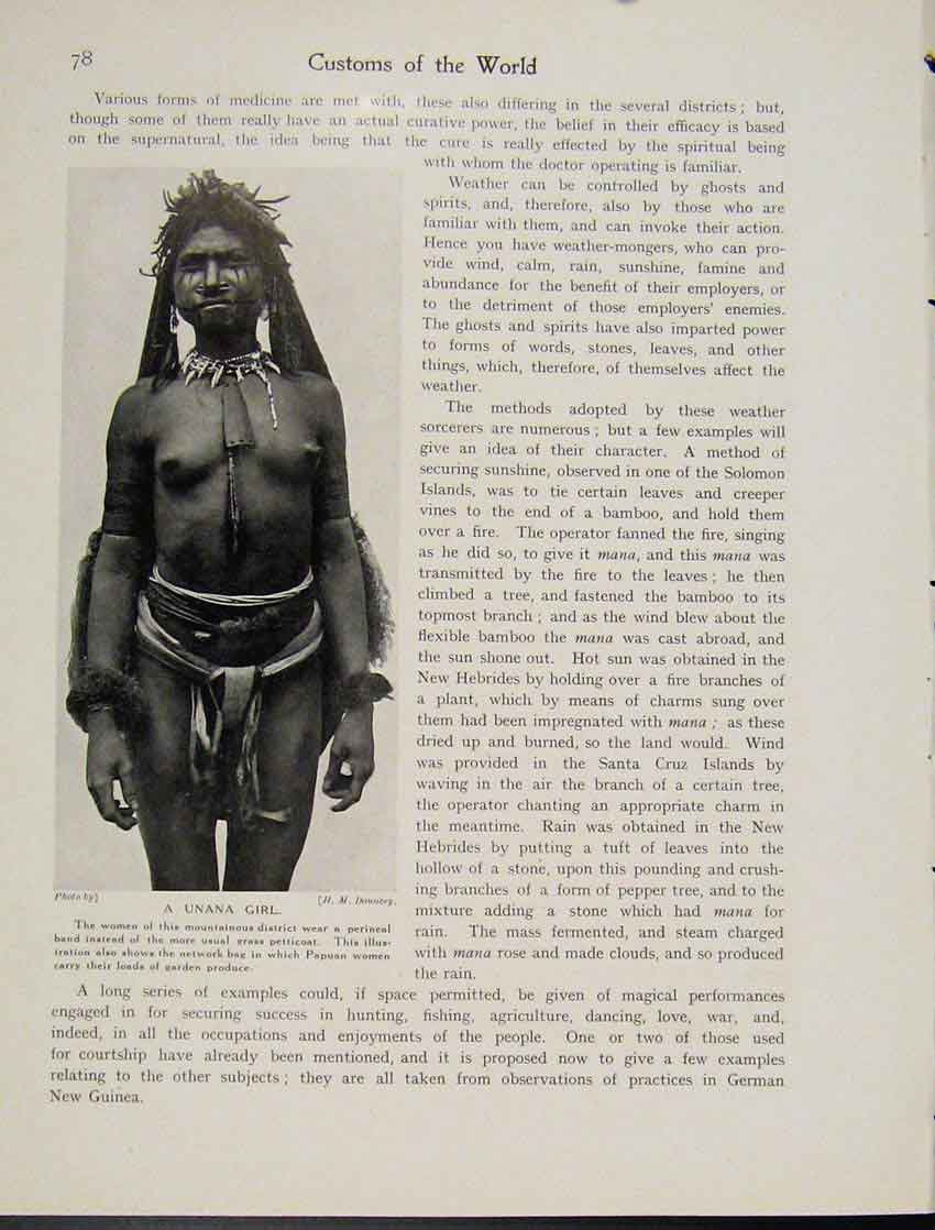 Original Old Antique Print Unana Girl Papuan Woman Network Bag Photograph