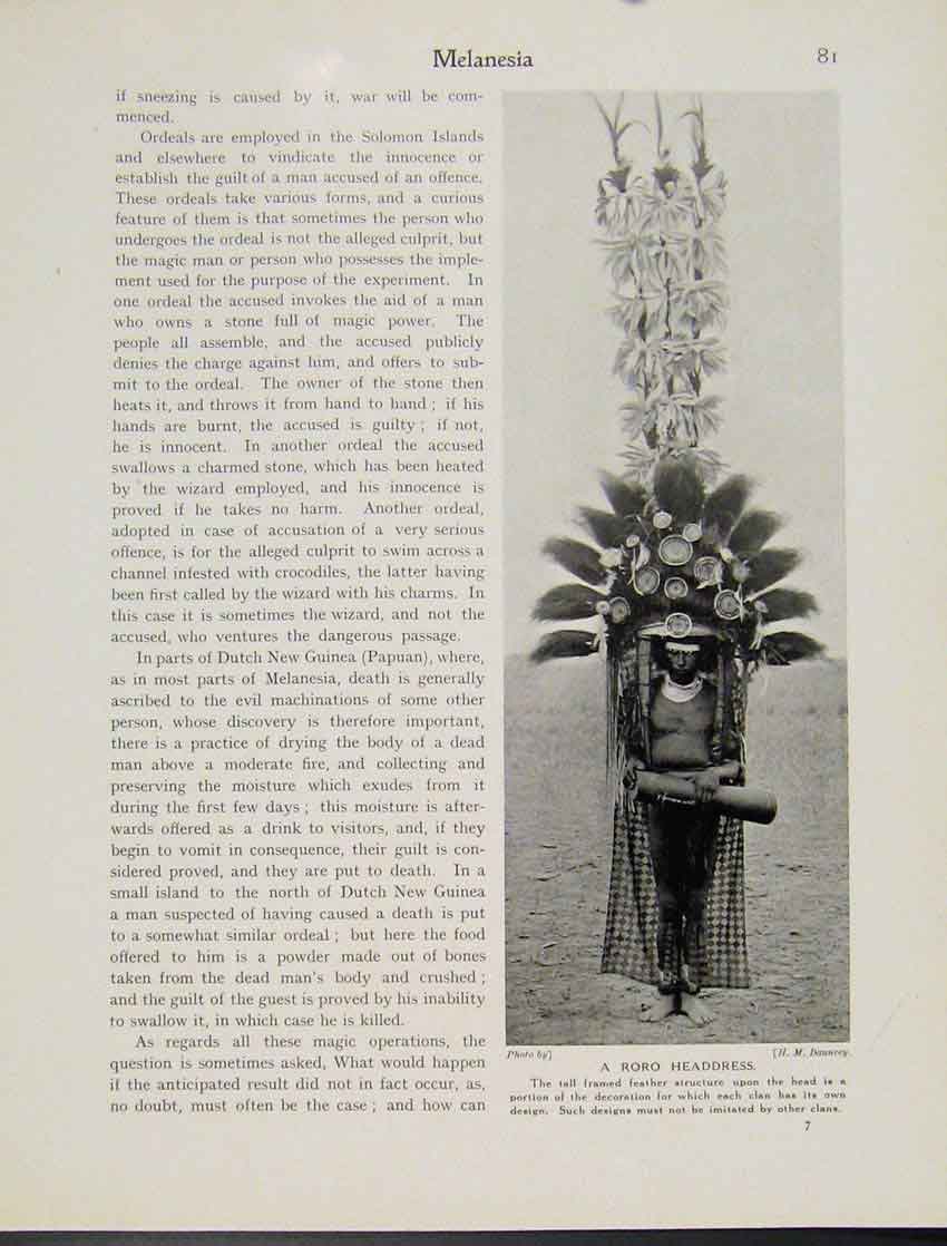 Original Old Vintage Print Roro Headdress Feather Melanesia Photograph 1931 20th