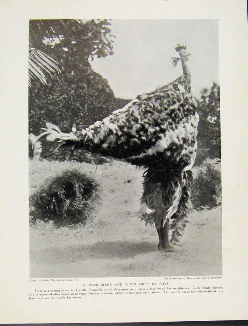 Original Old Vintage Print Mask Made Worn Boys Gazell Peninsula C1931 20th