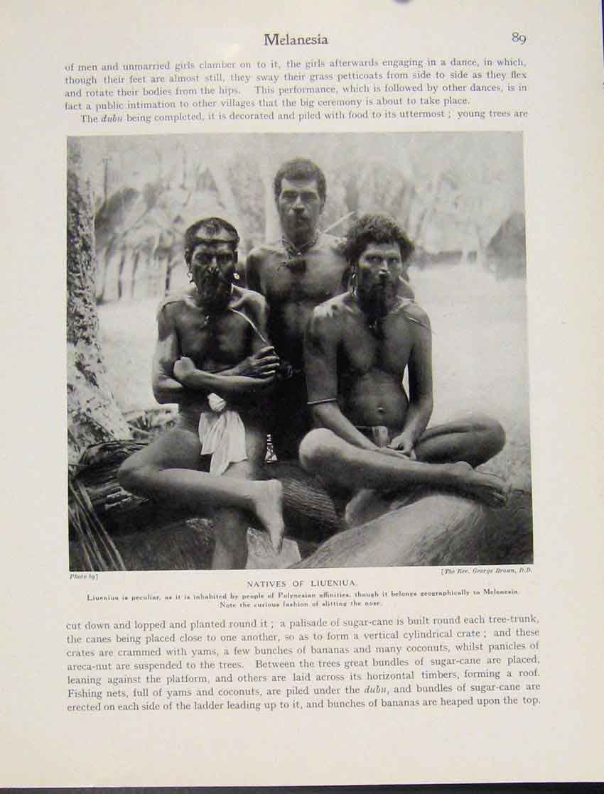 Original Old Antique Print Melanesia Natives Liueniua Polynesian Men Photo