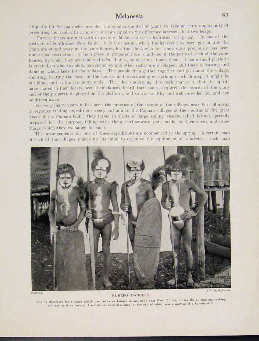 Original Old Antique Print Rurepo Dancers New Guinea Melanesia Phtotgraph