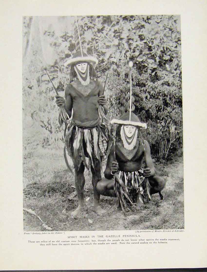 Original Old Vintage Print Spitir Masks Gazelle Peninsula Photo C1931 20th