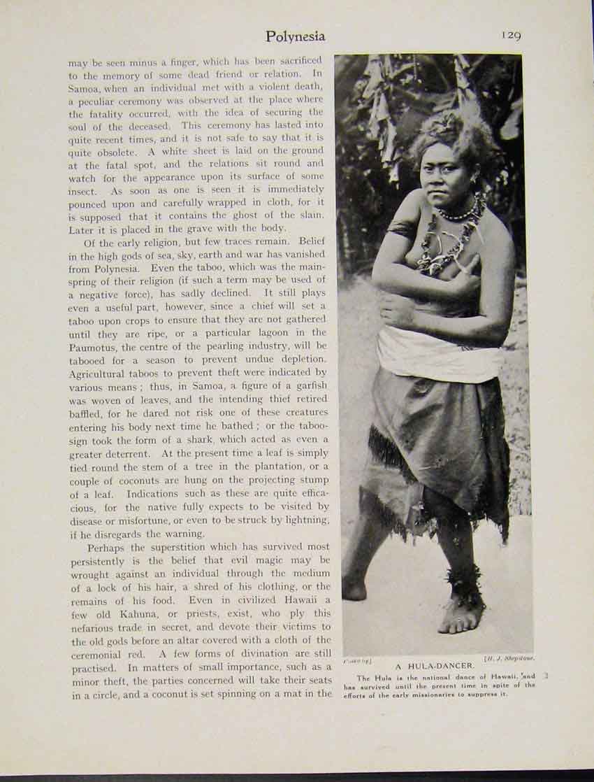 Original Old Vintage Print Hula Dancer Hawaii Polynesia Photograph C1931 20th