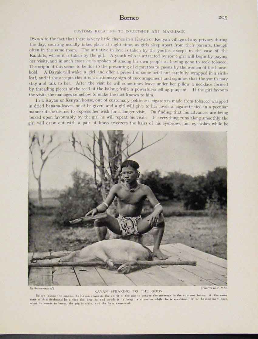 Original Old Vintage Print Borneo Kayan Speaking Gods Photograph C1931 20th