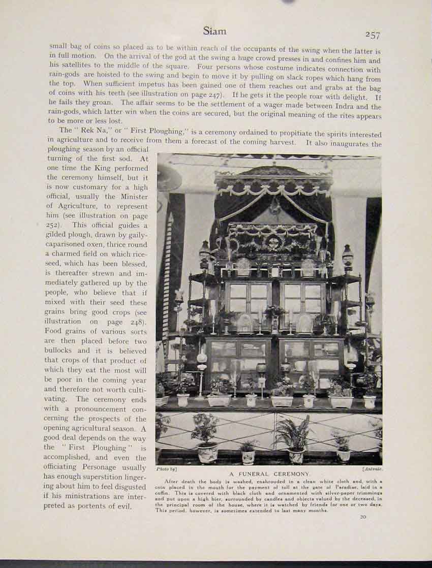Original Old Vintage Print Funeral Ceremony Siam Photograph C1931 20th Century