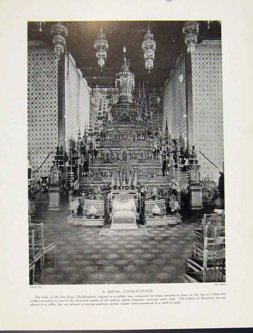 Original Old Vintage Print Royal Lying State King Chulalonkorn C1931 20th