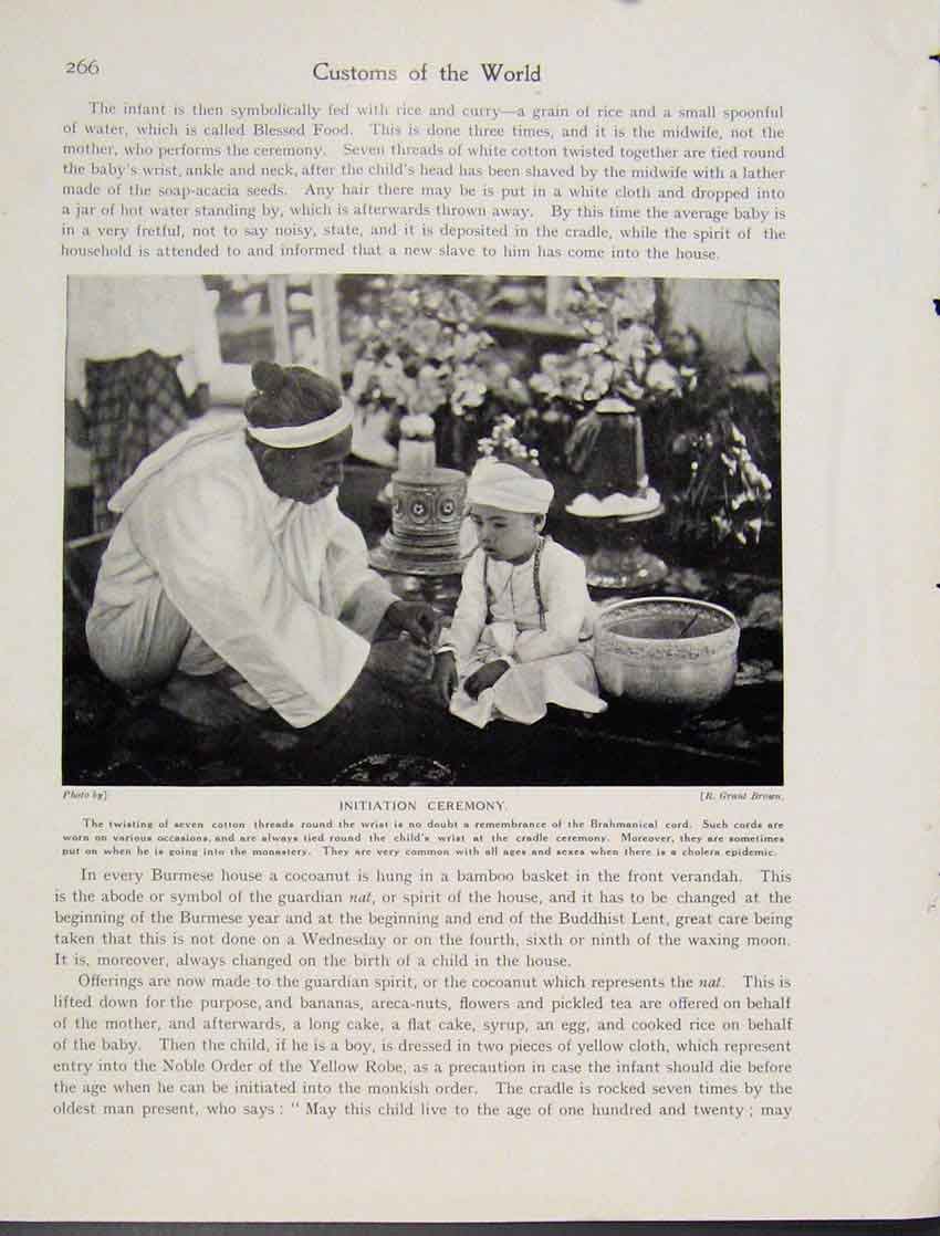 Original Old Antique Print Initiation Ceremony Burmese Photograph Child