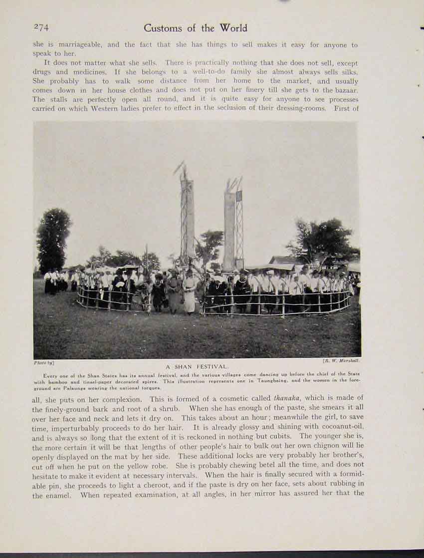 Original Old Antique Print Shan Festival Shane States Taungbaing Palaungs Photo