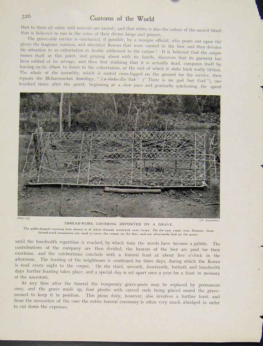 Original Old Vintage Print Thread Work Grave Singora Photograph C1931 20th