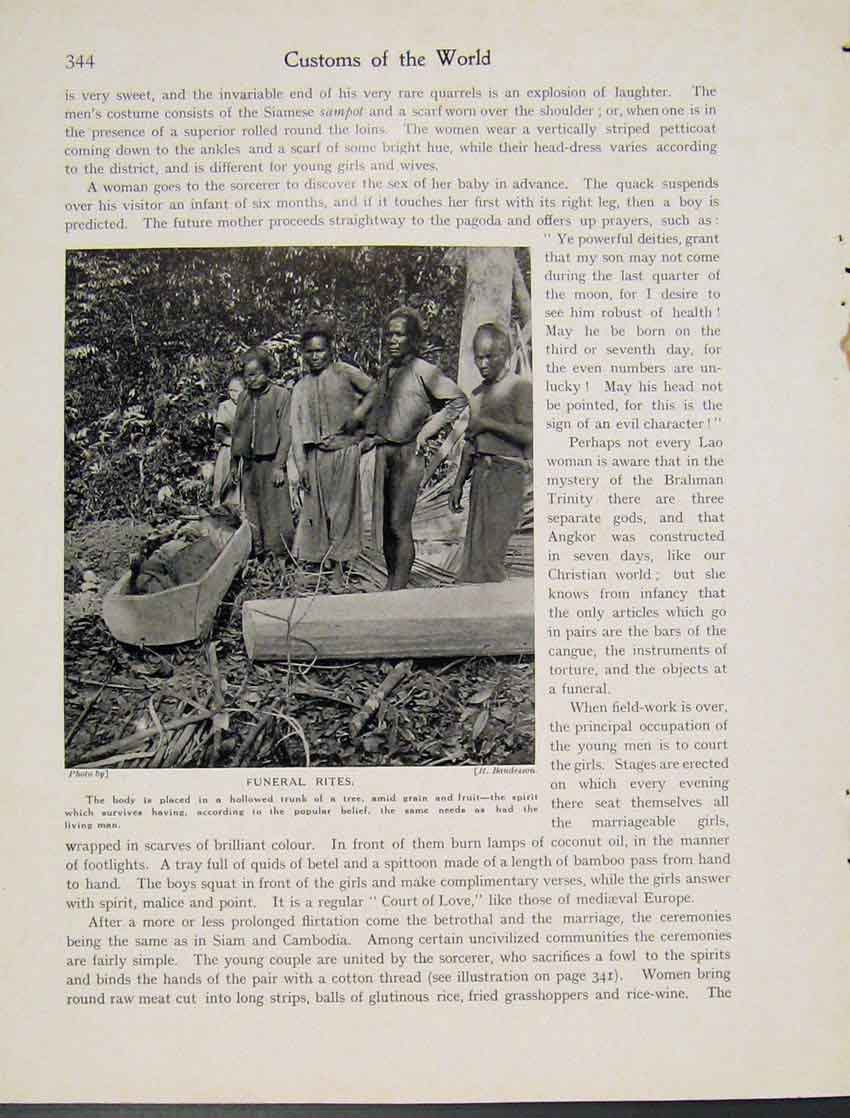 Original Old Vintage Print Funeral Rites Siam Cambodia Native Photo C1931 20th