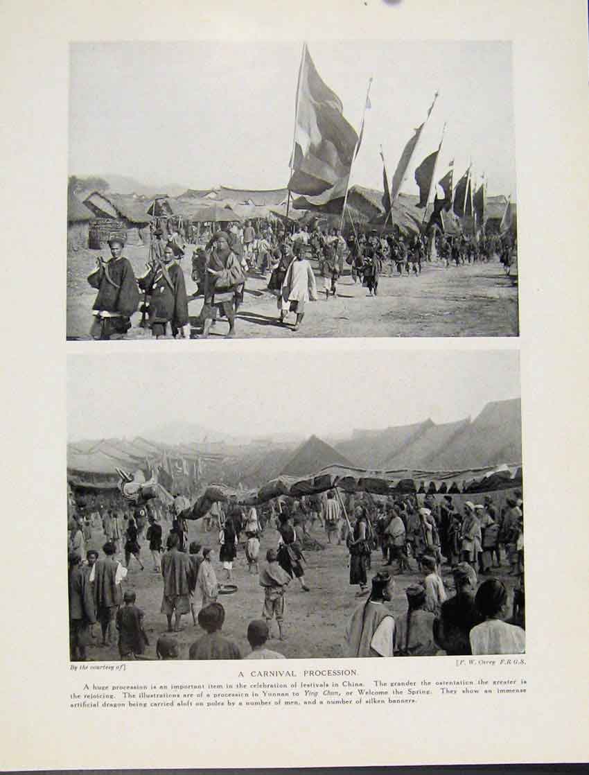 Original Old Vintage Print Photo C1931 Carnival Procession Chinea Festivals 20th