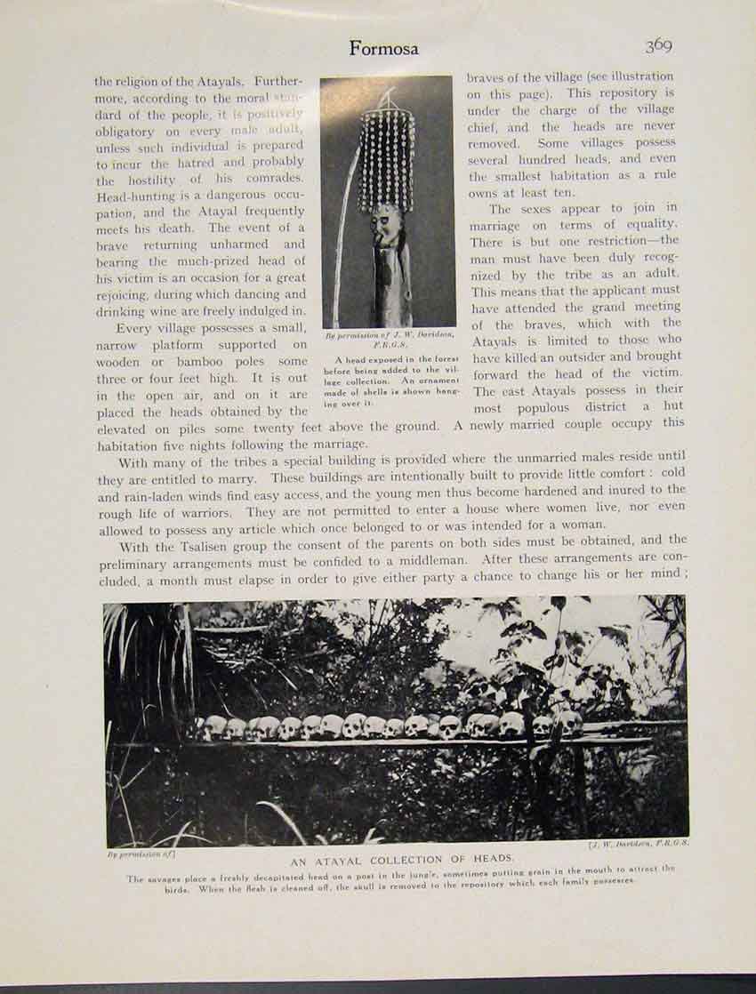 Original Old Vintage Print Atayal Collection Heads Tsalisen Photograph C1931