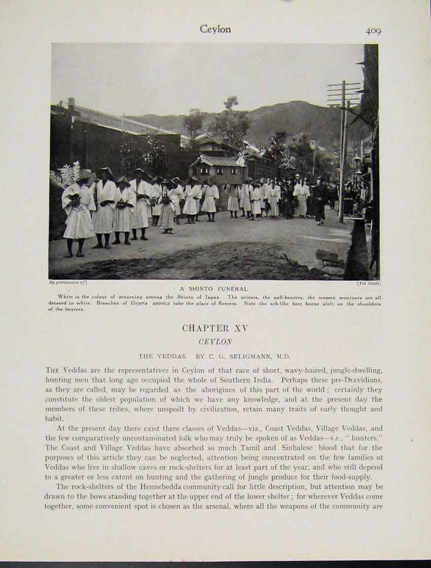 Original Old Vintage Print Veddas Shinto Funeral Japan Photograph C1931 20th