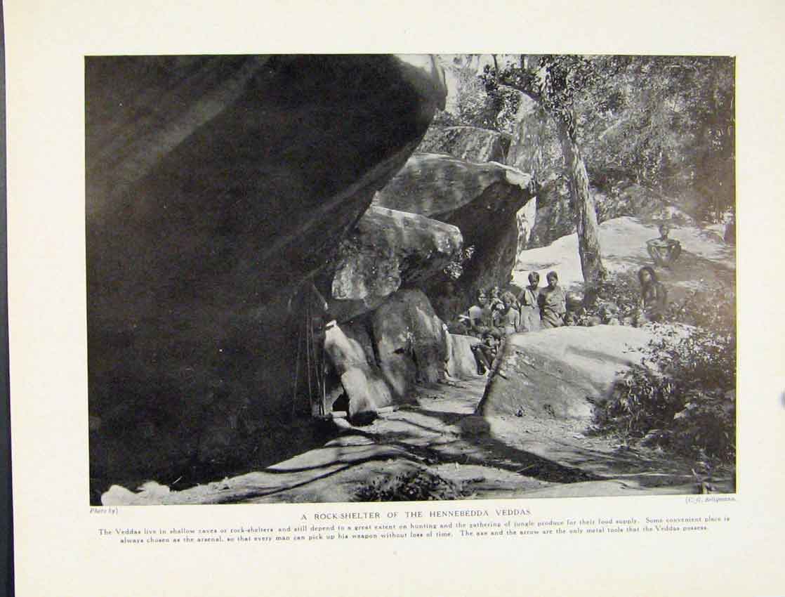 Original Old Antique Print Rock Shelterhennebeddss Vedda Photograph