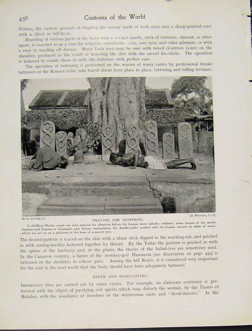 Original Old Vintage Print C1931 Prayer Offspring Hindu Couple Photograph 20th