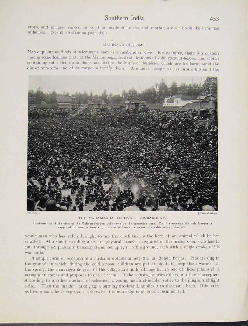 Original Old Vintage Print C1931 Mahamakha Festival Kumbakonam Gangers Photo